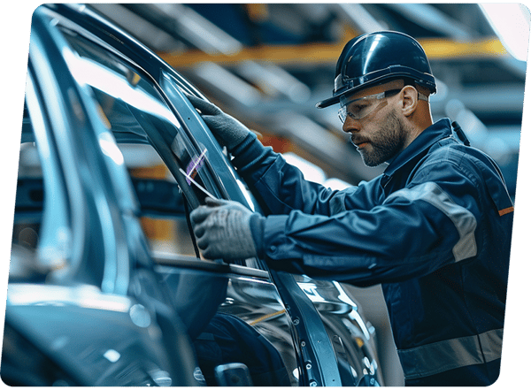 Werker montiert Auto in Automobilindustrie