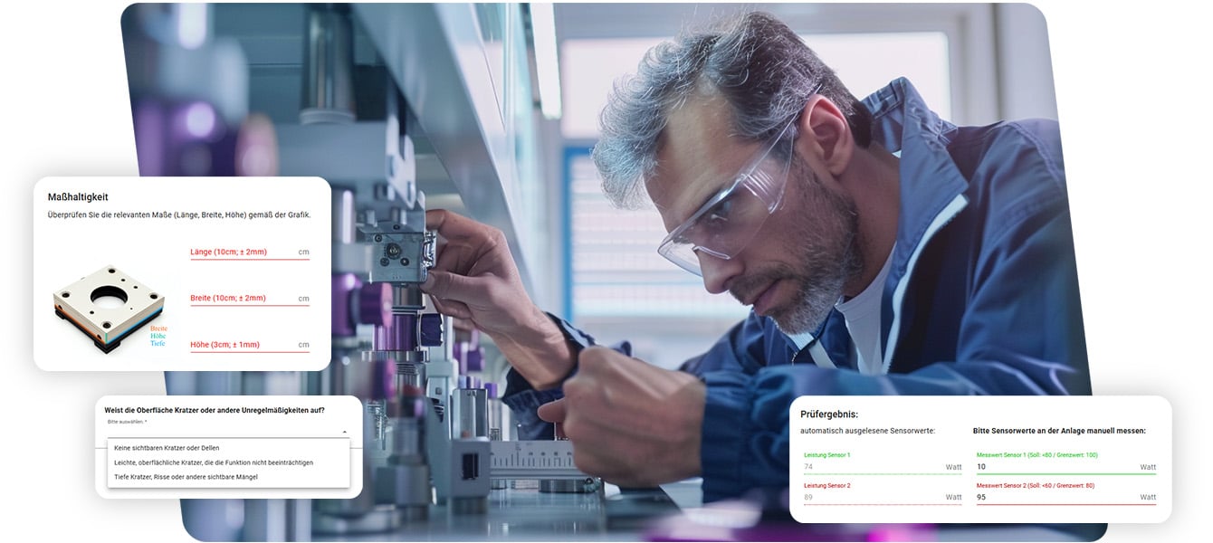 Werker kontrolliert Qualität der Maschine