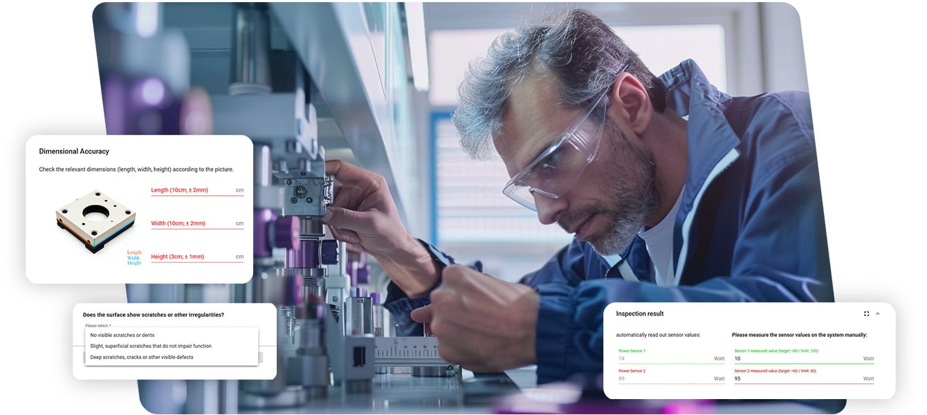 A worker checks the machine's quality