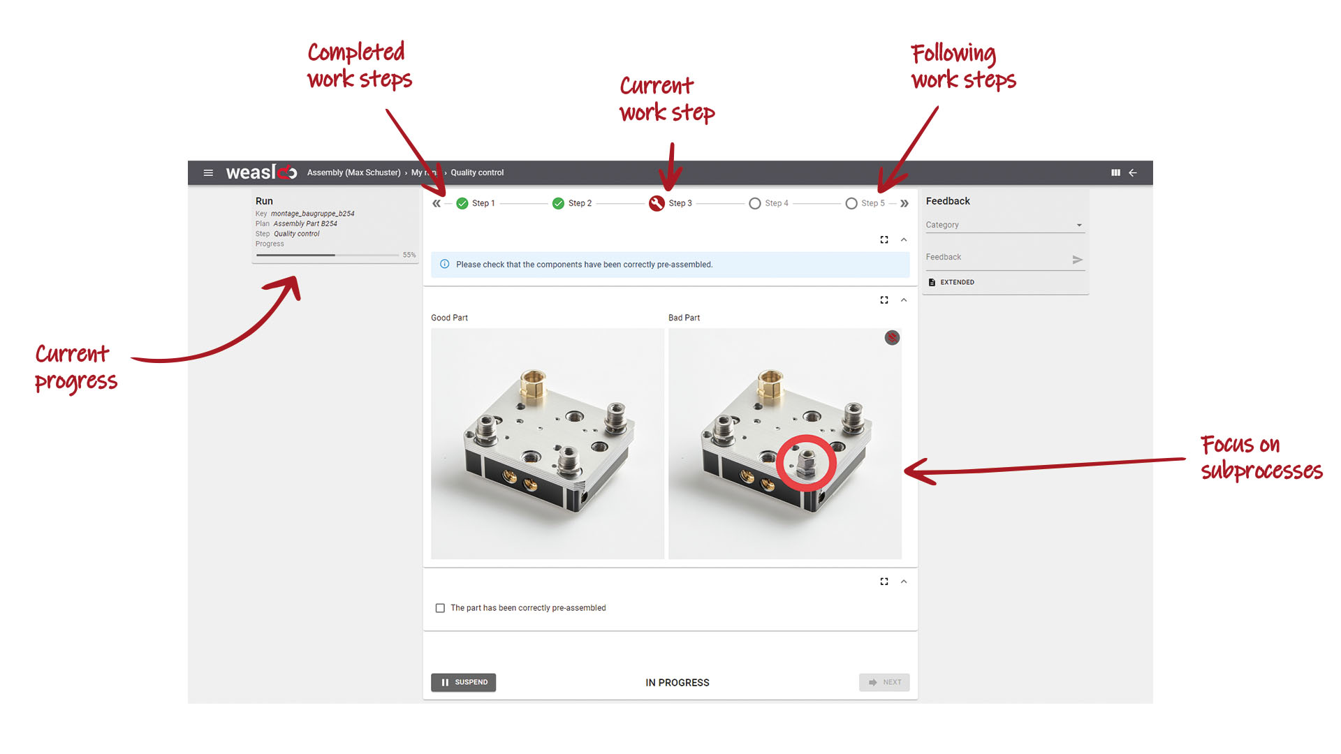 Intuitive, error-free work thanks to work instructions from a worker guidance system